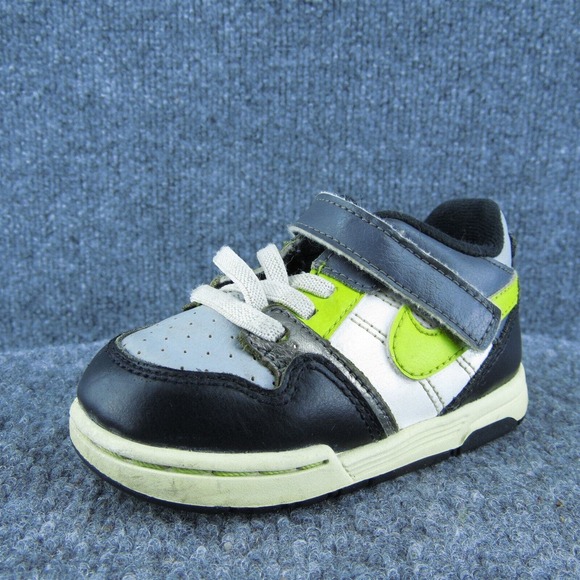 Nike Boys Sneaker Shoes Black Leather Hook &‎ Loop Size T 6 Medium - Picture 1 of 9